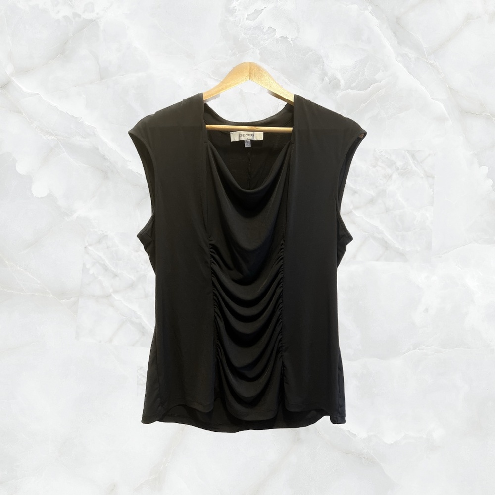 Black Formal and Casual Sleeveless Top with Slightly Ruffled Front